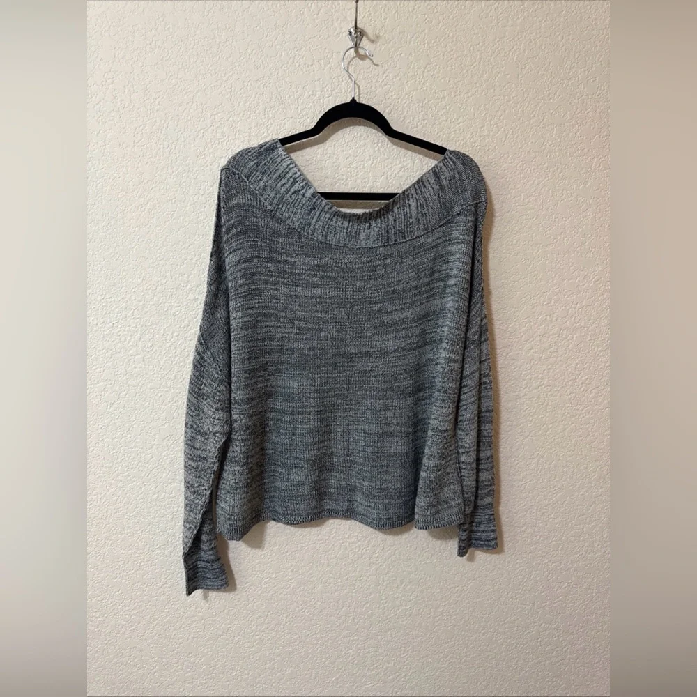 Free People Sweater Linen Blend Gray Flashdance One Shoulder Oversized Boho Sz L
